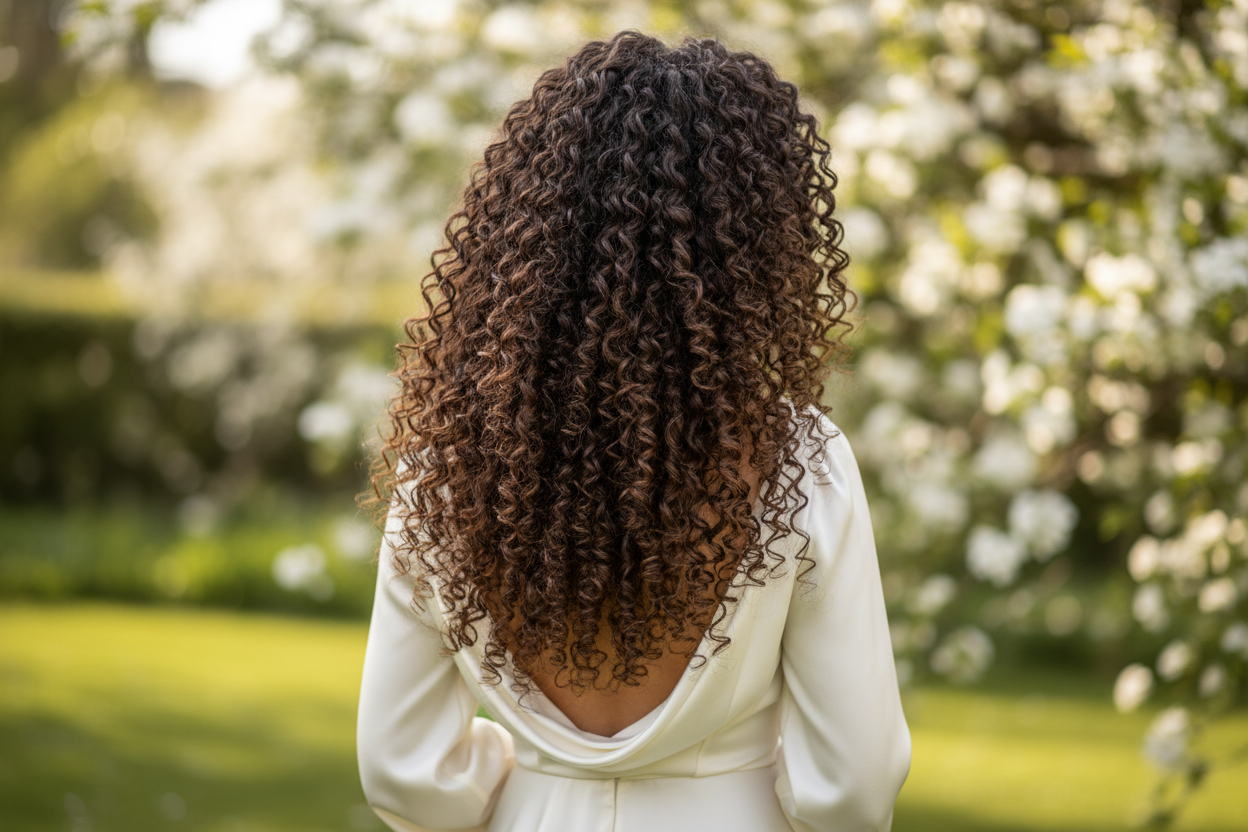 Waist length curly hair back pov